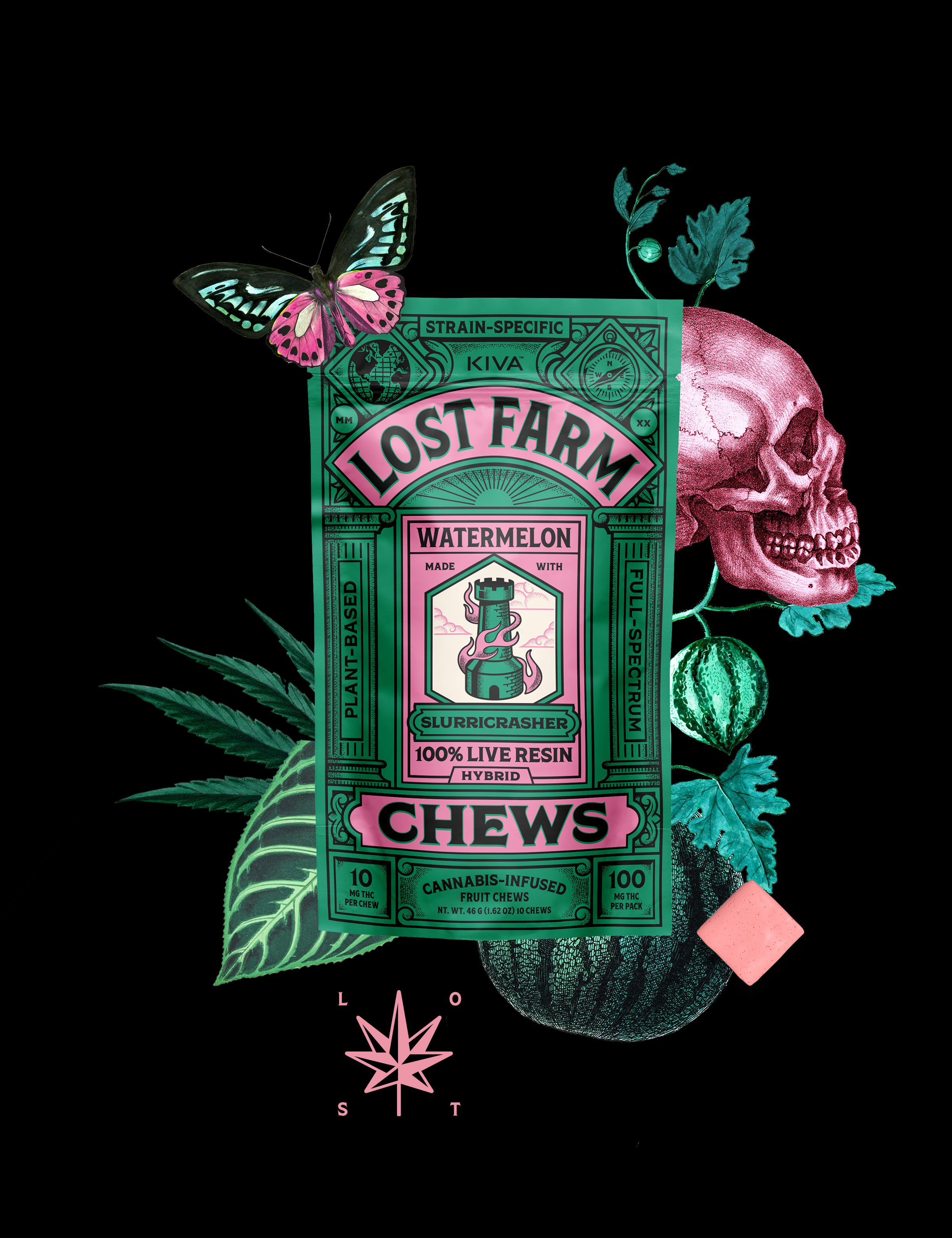 Kiva Lost Farm Watermelon Fruit Chew 100mg (10ct) - IL