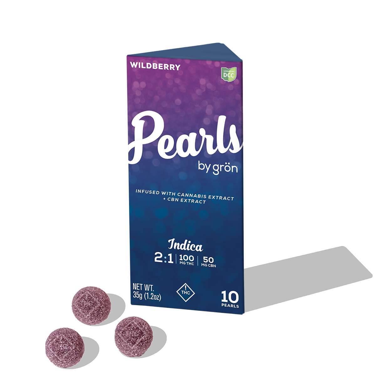 Grön 2:1 Wildberry Pearls Indica CBN:THC 100mg 10ct