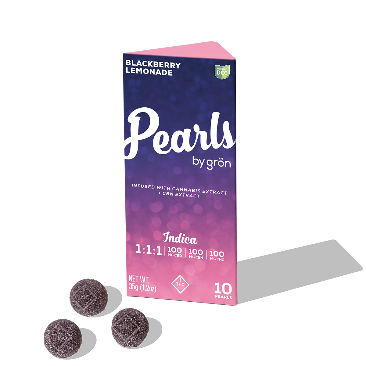 Grön 1:1:1 Blackberry Lemonade Pearls Indica CBD:CBN:THC 100mg 10ct