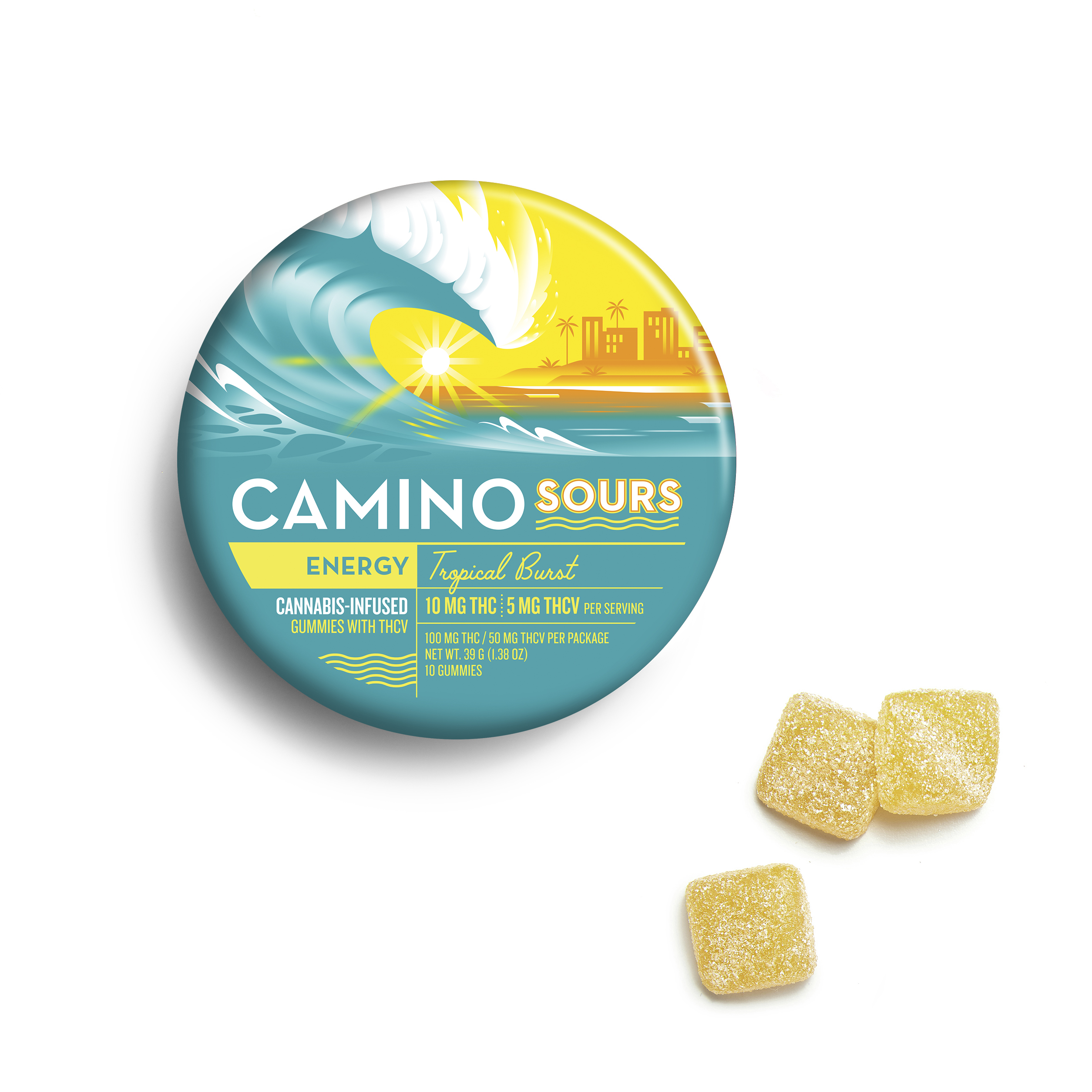 Kiva Camino Sours Tropical Burst THCV 100mg Tin (10ct) - IL