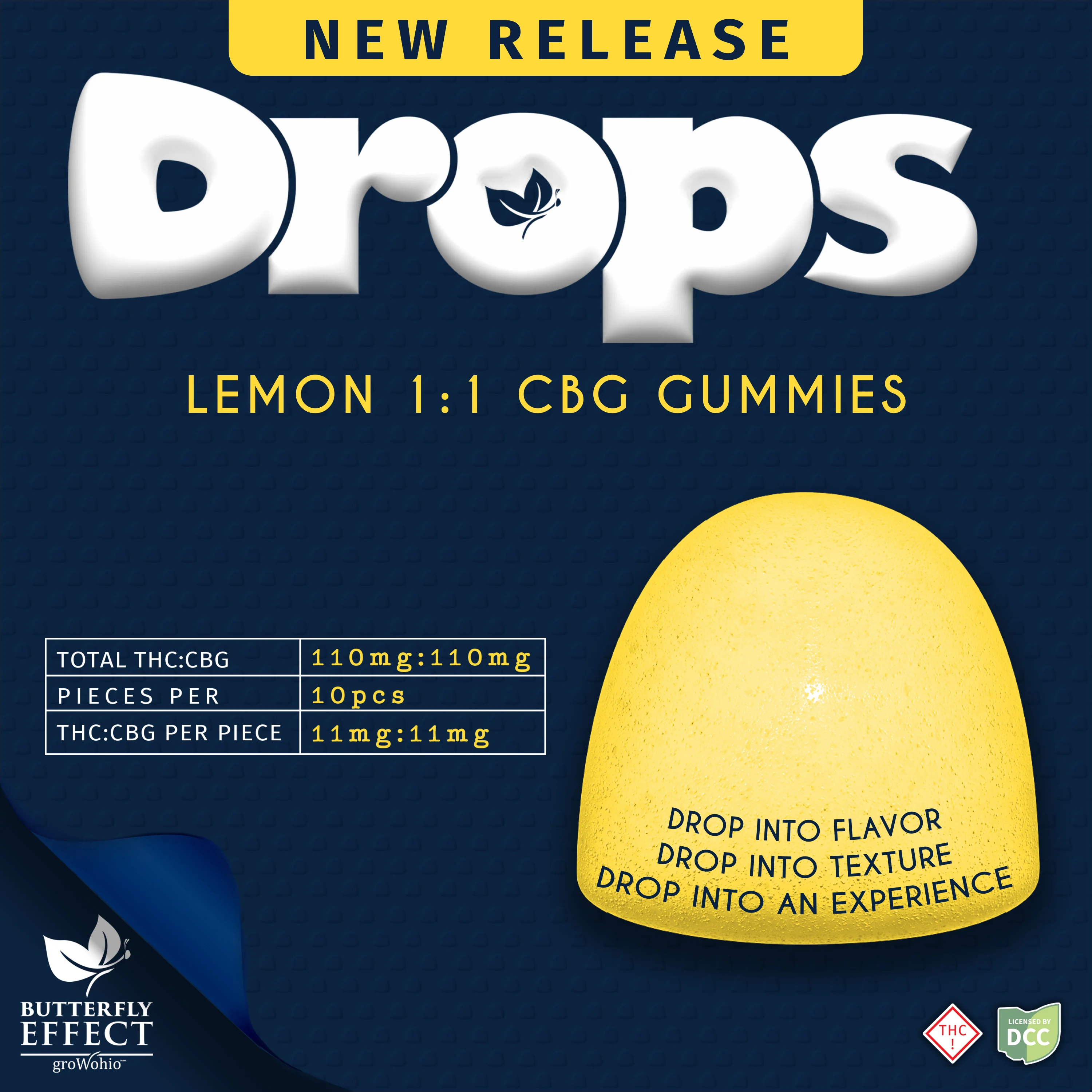1:1 CBG Lemon Gummie Drops