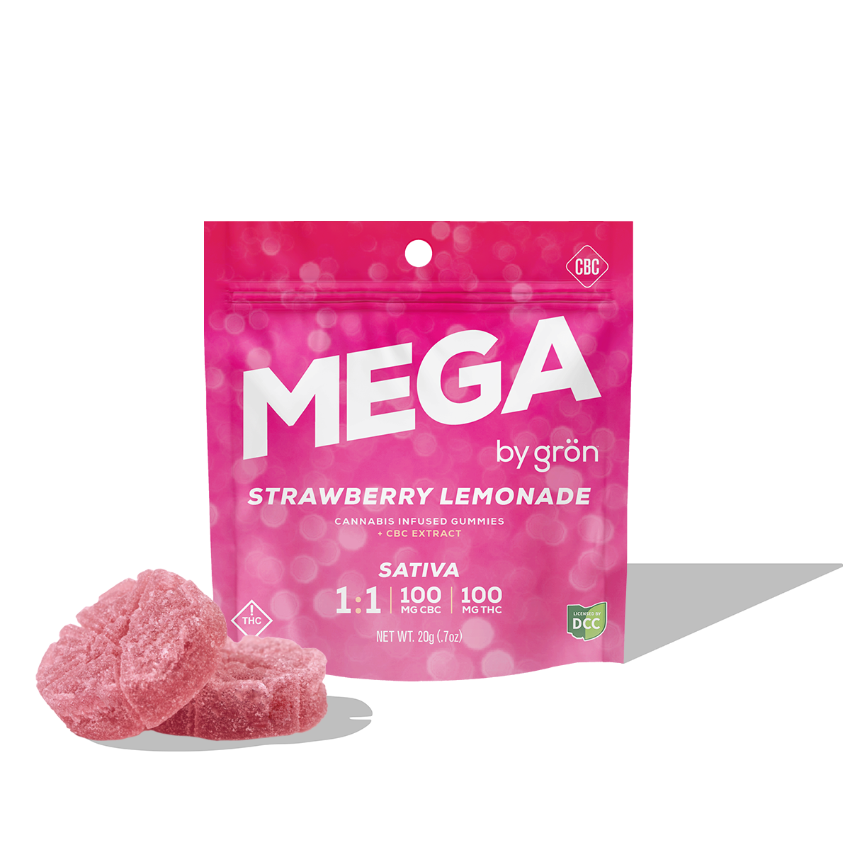 Grön 1:1 Strawberry Lemonade Mega Sativa CBC:THC 100mg 10ct