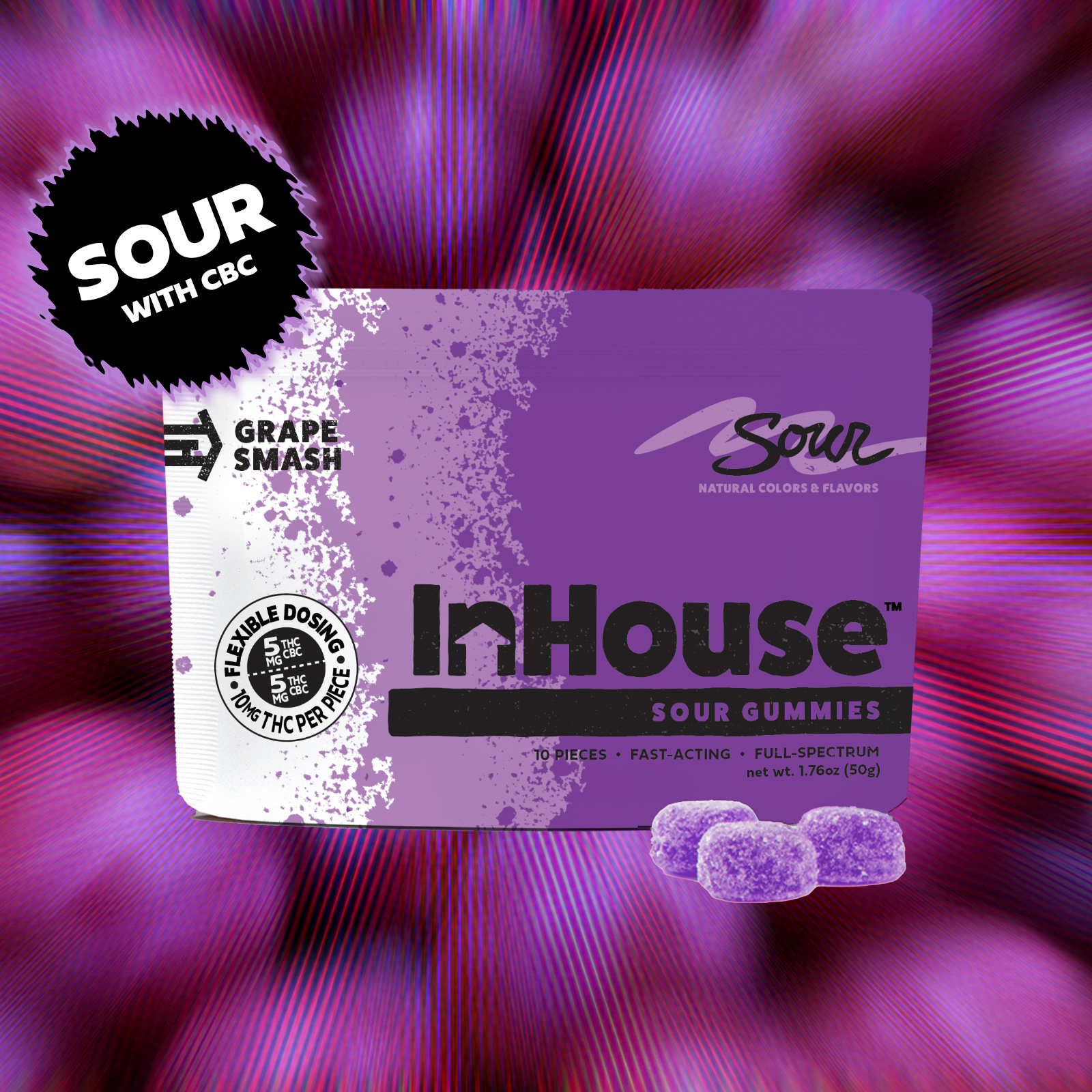 1:1 THC:CBC Sour Grape Gummies 100mg