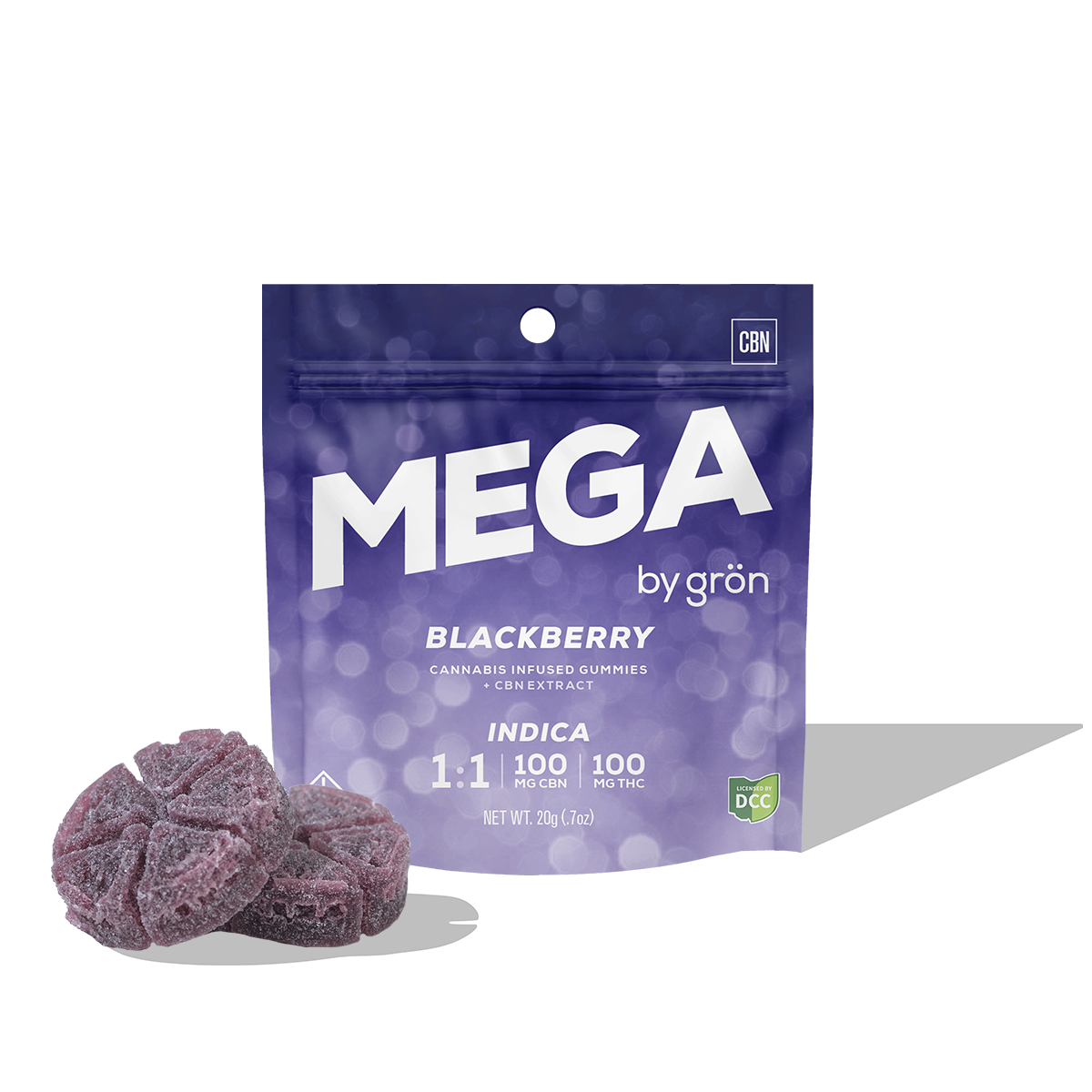 Grön 1:1 Blackberry Mega Indica CBN:THC 100mg 2ct