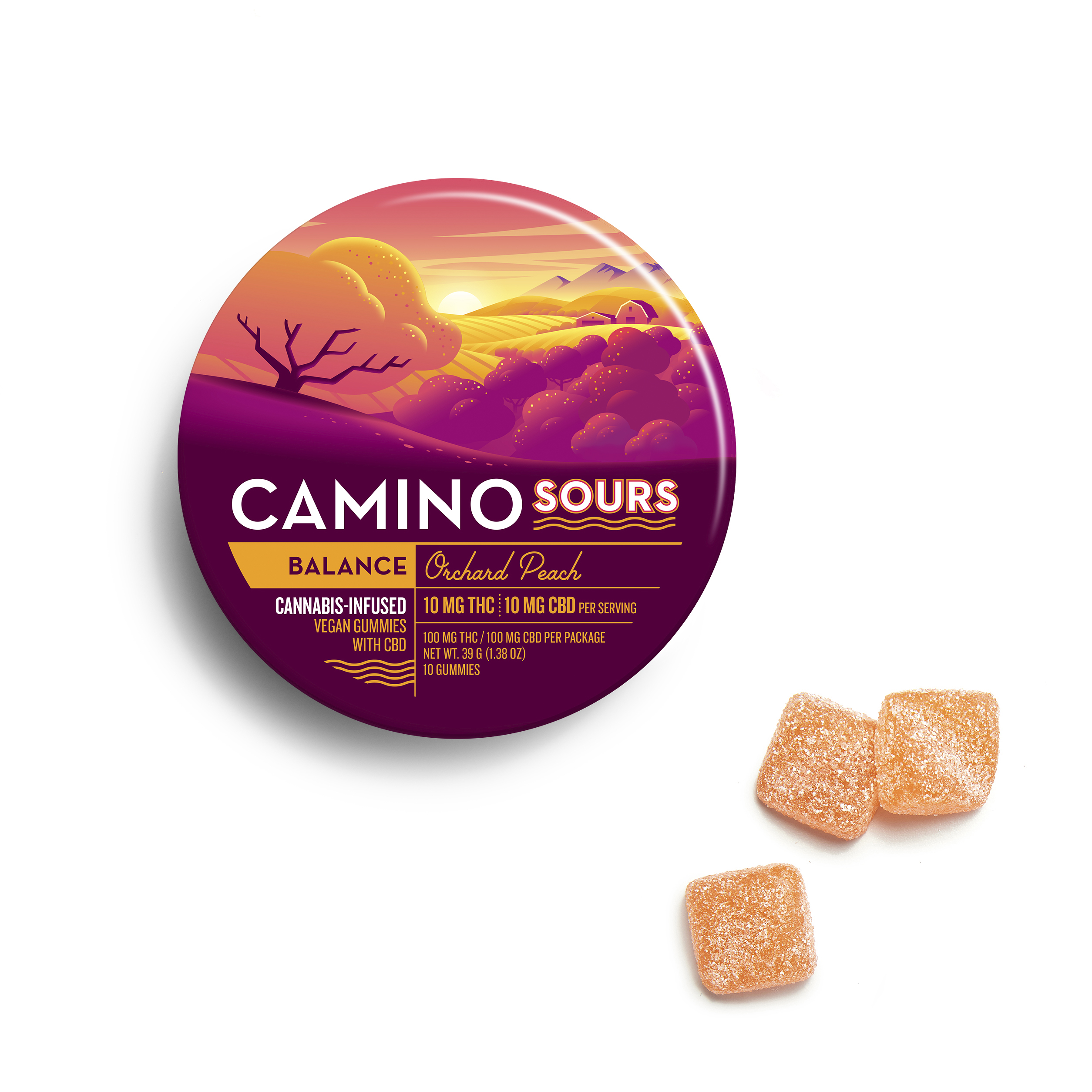 Kiva Camino Sours 1:1 Orchard Peach 100mg Tin (10ct) - IL