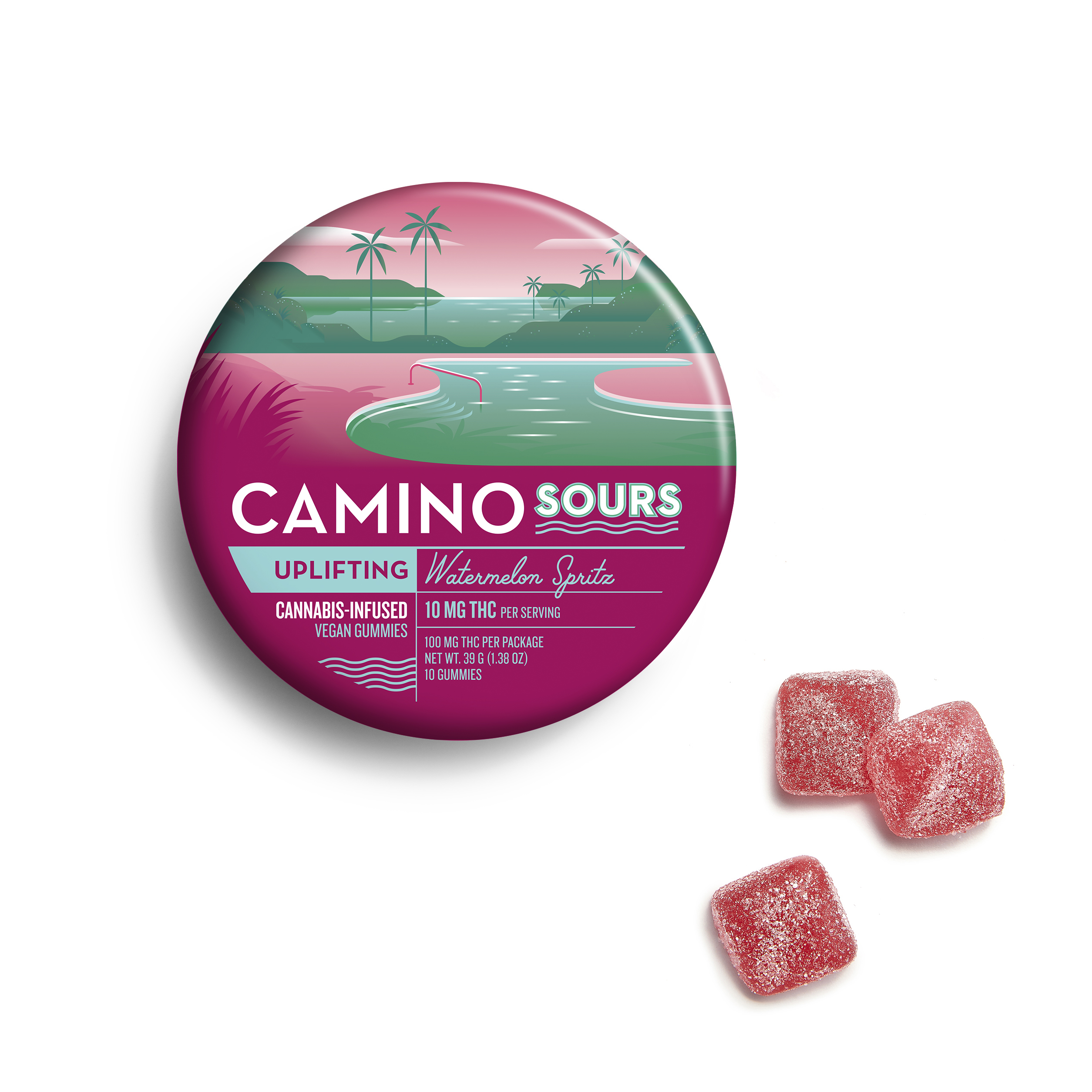Kiva Camino Sours Watermelon Spritz Gummies 100mg Tin (10ct) - IL